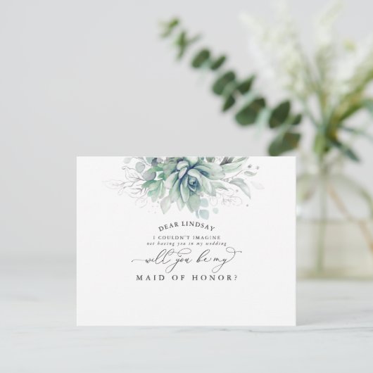 Invitation Succulentes verdure Silver Bridesmaid Proposition (Debout devant)