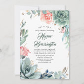 Invitation Succulents Baby shower verdoyant et rose rose (Devant)