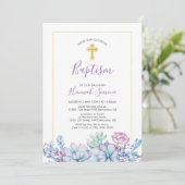 Invitation Succulents & Croix | Baptême de fille (Debout devant)