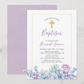 Invitation Succulents & Croix | Baptême de fille (Devant / Derrière)