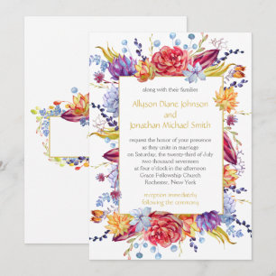 Invitation Succulents d'automne Baies Fleurs Feuilles Mariage