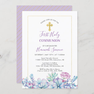 Invitation Succulents et croix   La Première Fille Sainte Com
