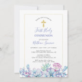 Invitation Succulents et croix | Première sainte communion (Devant)