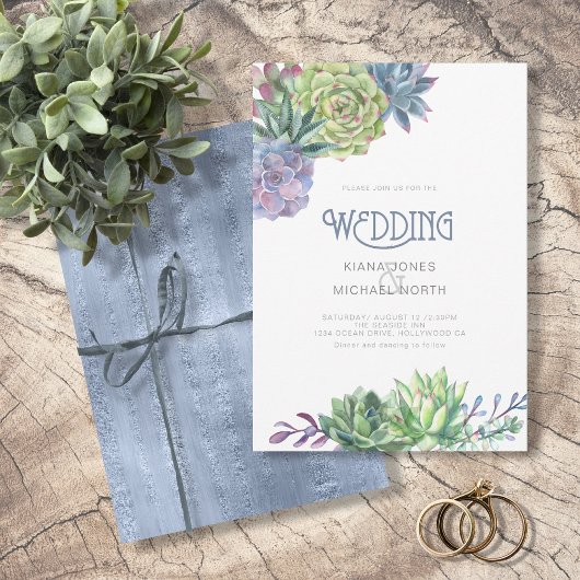 Invitation Succulents et Mariage étincelant ID515 bleu