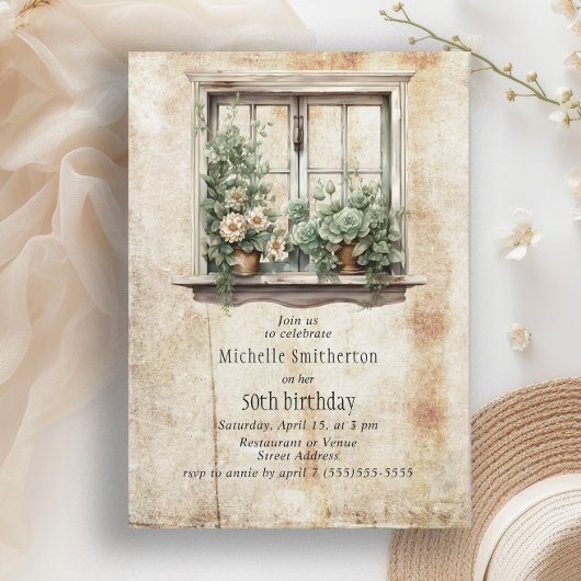 Invitation Succulents Fenêtre Jardin 50e fête d'anniversaire
