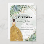 Invitation Succulents feuillage or Princesse Robe Quinceanera (Devant / Derrière)