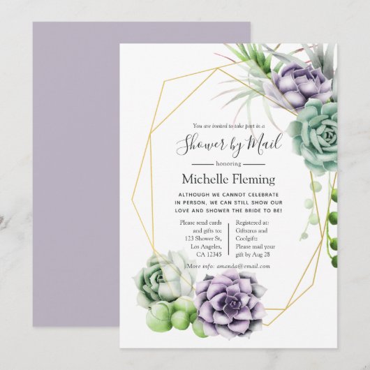 Invitation Succulents géométriques Bébé ou Fête des mariées p (Devant / Derrière)