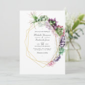 Invitation Succulents Géométriques Code QR RSVP Mariage de J (Debout devant)