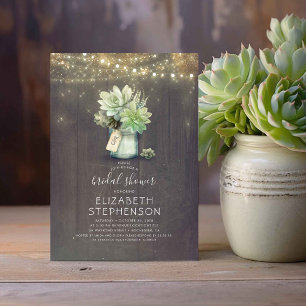 Invitation Succulents Mason Jar Rustic Country Fête des marié