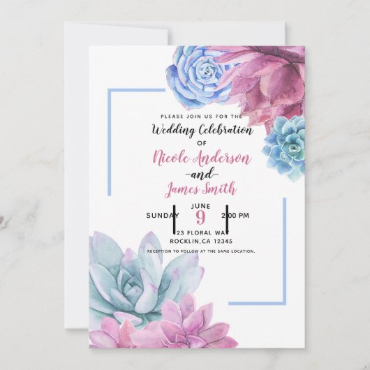 Invitation Succulents Moderne Chic Aquarelle Mariage Fiesta (Devant)