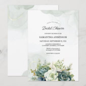 Invitation Succulents, roses blanches et Fête des mariées ver (Devant / Derrière)