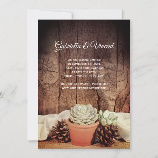 Invitation Succulents rustiques Grange mariage en bois Enregi (Devant)