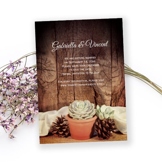 Invitation Succulents rustiques Grange mariage en bois Enregi