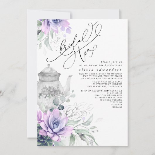 Invitation Succulents Silver Greenery Fête des mariées Tea Pa (Devant)