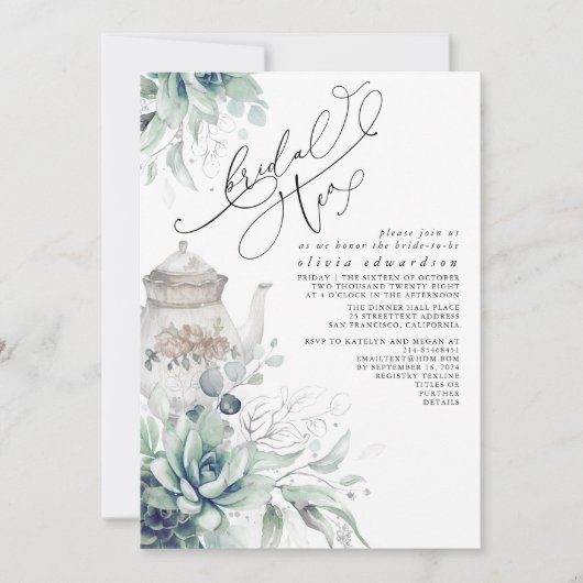 Invitation Succulents Silver Greenery Fête des mariées Tea Pa (Devant)