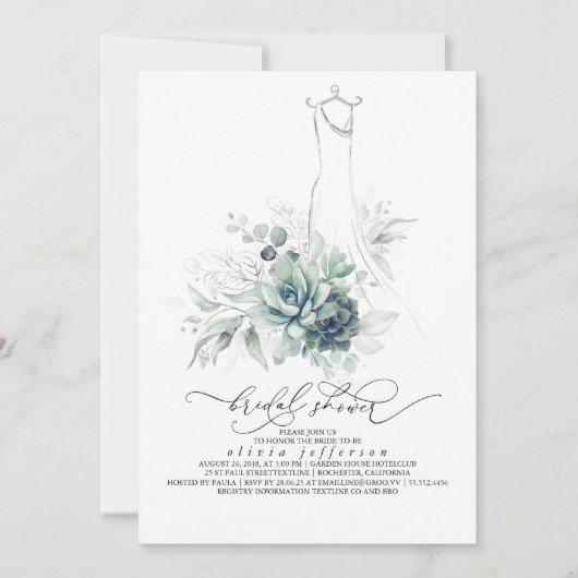 Invitation Succulents Végétation Mariage Robe Fête des mariée (Devant)
