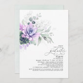 Invitation Succulents Verdure Argent Feuilles Boho Graduation (Devant / Derrière)