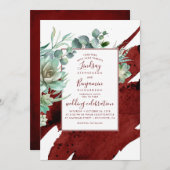 Invitation Succulents Verdure Bourgogne Rouge Mariage moderne (Devant / Derrière)