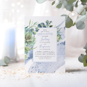 Invitation Succulents Verdure Dusty Blue Engagement Party