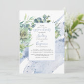 Invitation Succulents Verdure Dusty Blue Engagement Party (Debout devant)
