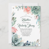 Invitation Succulents Verdure et Rose Rose Fille Baptême (Devant)