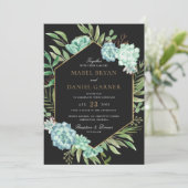 Invitation Succulents Verdure Géométrique Mariage de cadre Or (Debout devant)