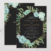 Invitation Succulents Verdure Géométrique Mariage de cadre Or (Devant / Derrière)