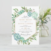 Invitation Succulents Verdure Géométrique Mariage de cadre Or (Debout devant)
