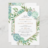 Invitation Succulents Verdure Géométrique Mariage de cadre Or (Devant / Derrière)