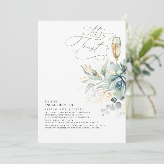 Invitation Succulents Verdure Gold Feuilles (Debout devant)