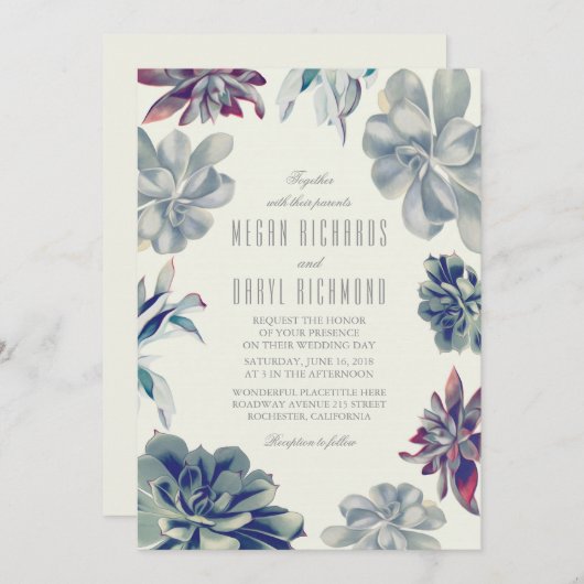 Invitation Succulents Verdure Mariage botanique (Devant / Derrière)