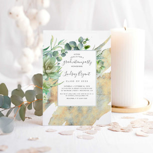 Invitation Succulents Verdure Or Aquarelles Graduation