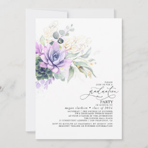Invitation Succulents Verdure Or Feuilles Boho Graduation En