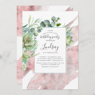 Invitation Succulents Verdure Rose Gold Foil Anniversaire