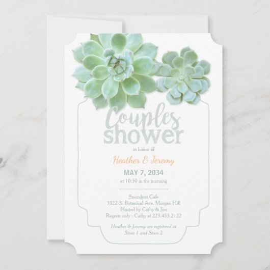 Invitation Succulents vert luxuriant Couples Douche (Devant)