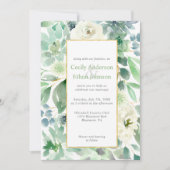 Invitation Succulents verts pâles et fleurs blanches Mariage (Devant)
