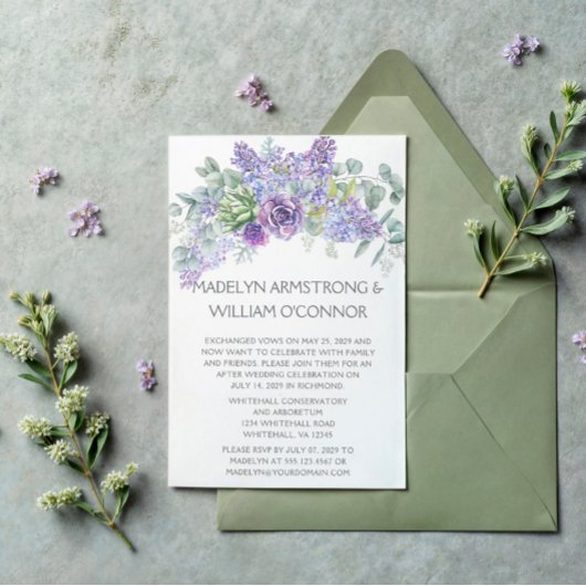 Invitation Succulents Violets, Lilacs, Réception Lavande Uniq