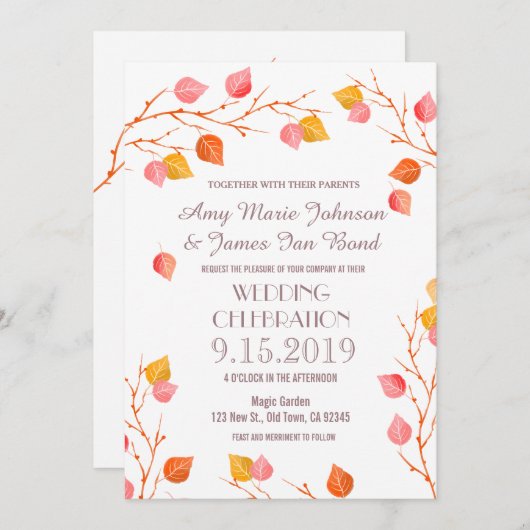 Invitation Succursales d'automne Feuilles Mariages de automne (Devant / Derrière)