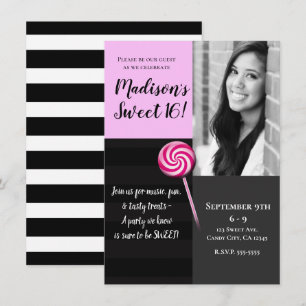 Invitation Sucette de 16 ans Candy Land Photo Sweet 16