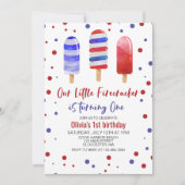 Invitation Sucettes Firecracker Rouge Blanc Bleu 1er Annivers (Devant)