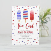Invitation Sucettes glacées Two Cool rouge blanc bleu 2e anni (Debout devant)