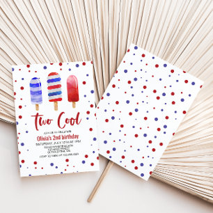 Invitation Sucettes glacées Two Cool rouge blanc bleu 2e anni