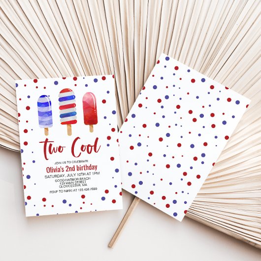Invitation Sucettes glacées Two Cool rouge blanc bleu 2e anni