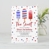 Invitation Sucettes glacées Two Sweet Rouge Blanc Bleu 2e ann (Debout devant)
