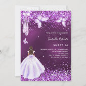 Invitation Sucré 16 papillons de ballerine violette (Devant)