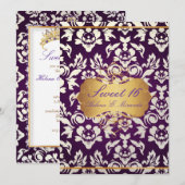 Invitation Sucré 16/ princesse/poire damassé/prune (Devant / Derrière)