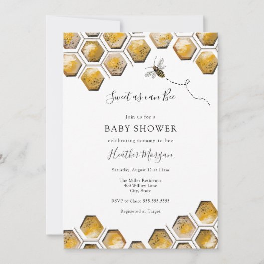 Invitation Sucré comme peut Bee Honeycomb Baby shower Invitat (Devant)
