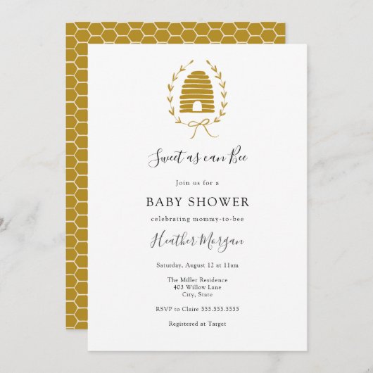 Invitation Sucré comme peut Bee Honeycomb Baby shower Invitat (Devant / Derrière)