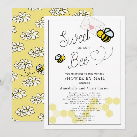 Invitation Sucré comme peut être Baby shower blanc par courri (Devant / Derrière)