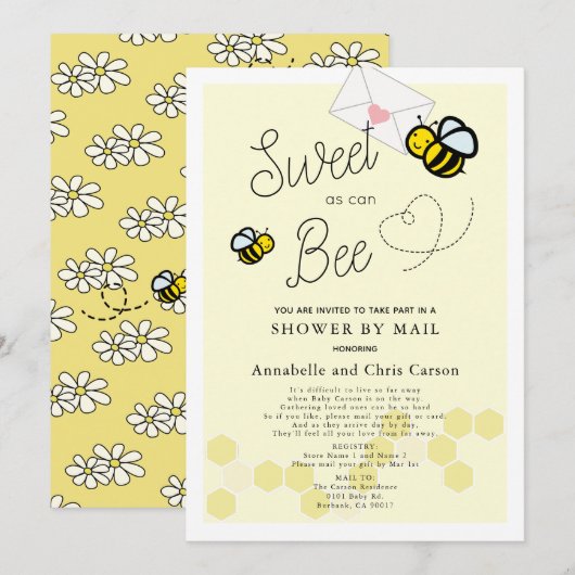 Invitation Sucré comme peut être Baby shower jaune clair par (Devant / Derrière)